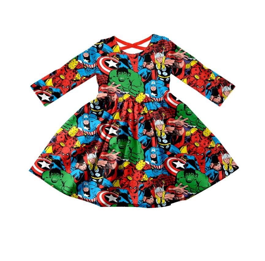 Baby girls cartoon red hero knee length dresses