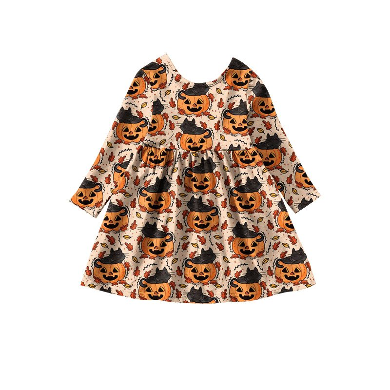 Baby girls Halloween pumpkin face knee length dresses