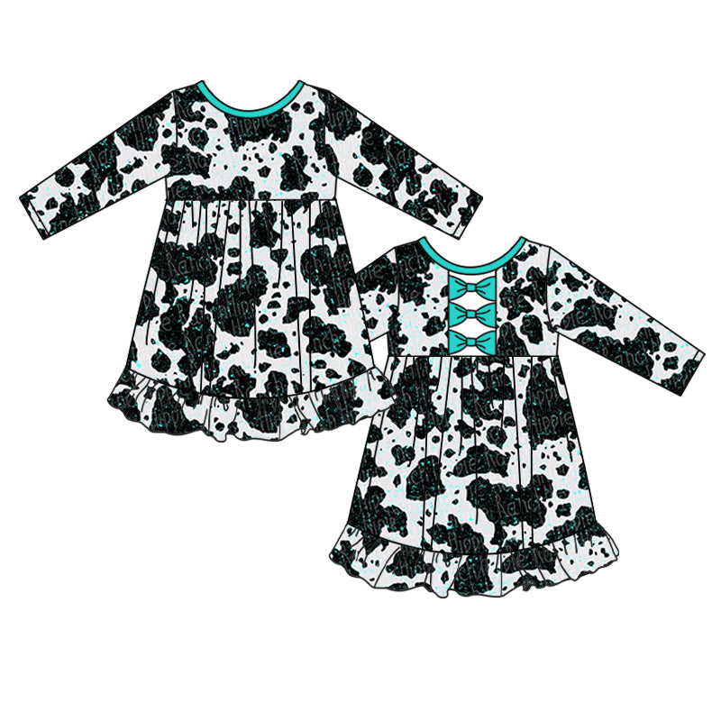 Baby girls cow print western fall dresses