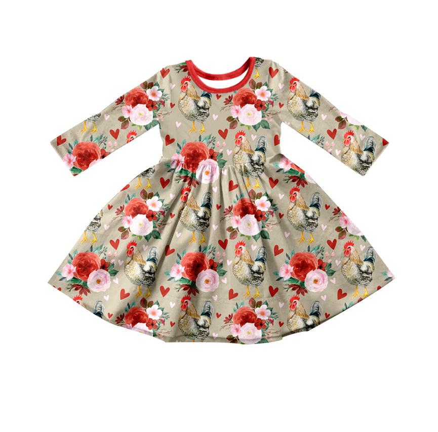 Baby Girls Valentines flower chicken Knee Length Dresses