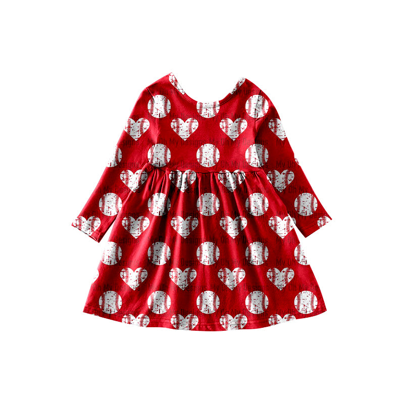 Baby Girls Red Heart Baseball Knee Length Dresses