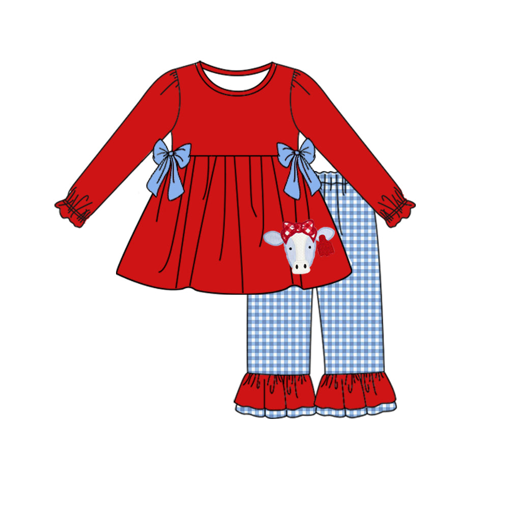 Baby girls red cow pants clothes sets