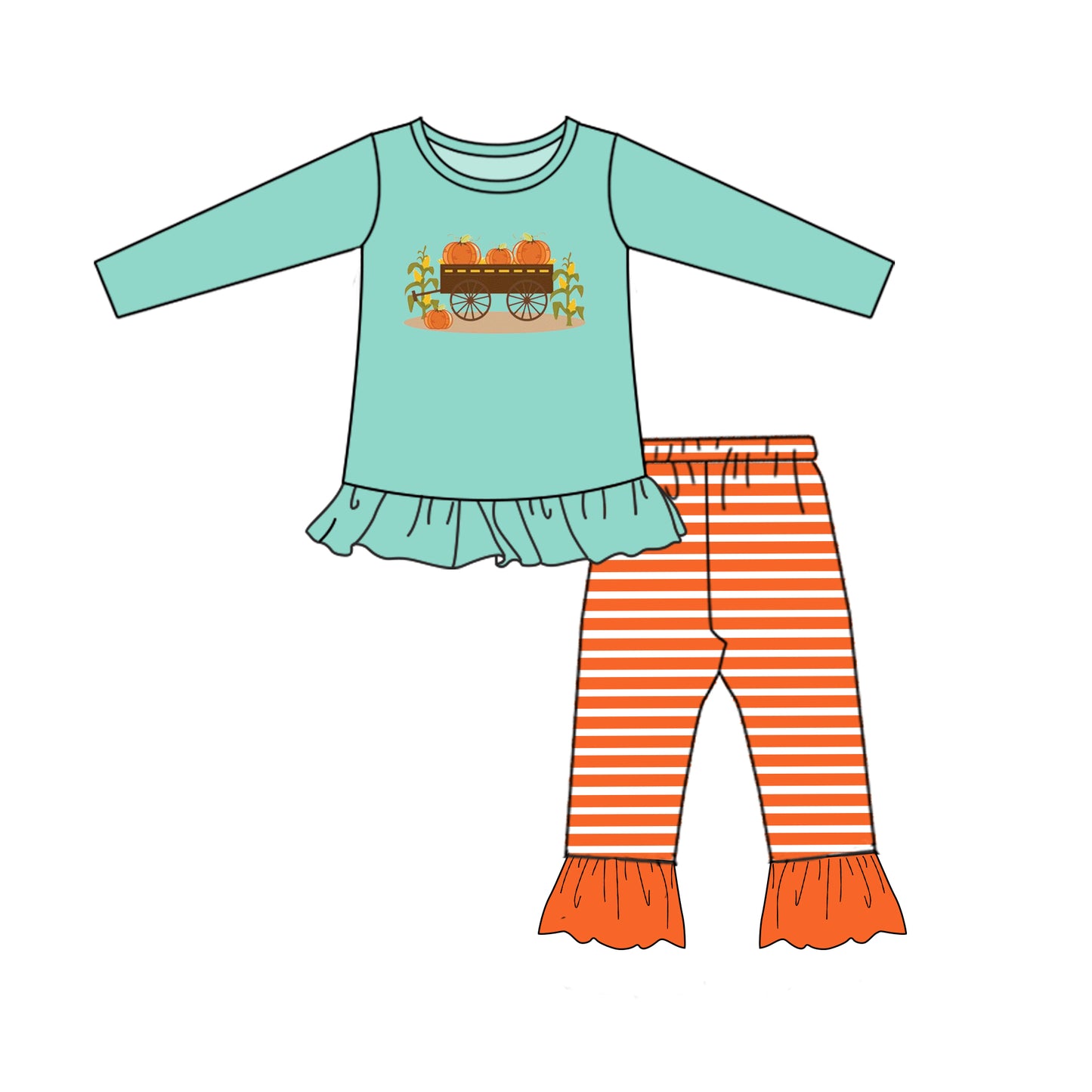 Baby girls pumpkin tractor ruffle clothes sets