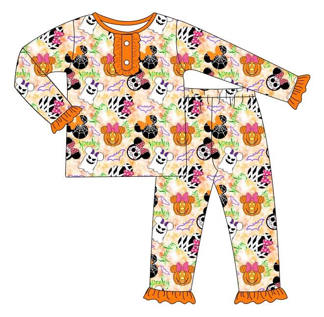 Halloween baby girls cartoon ruffle holiday pajamas