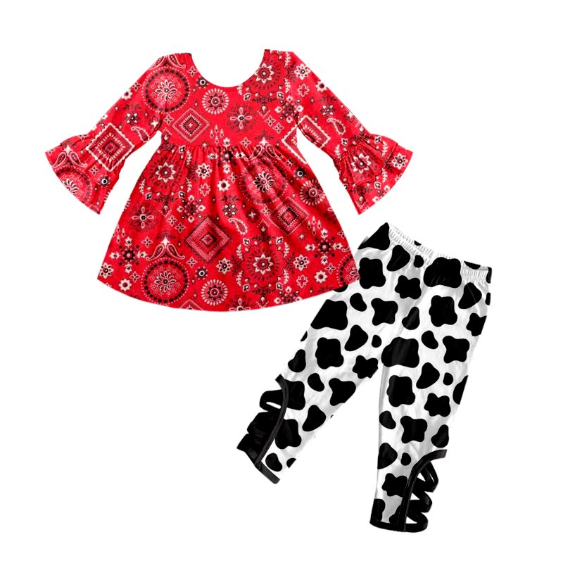 Baby girls red cow pants clothes sets