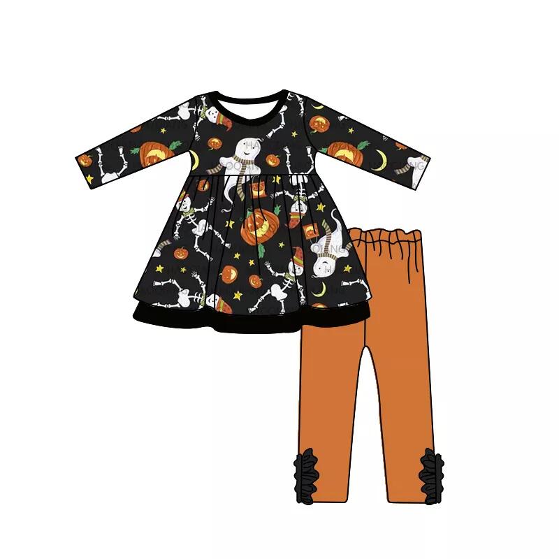 Baby girls Halloween ghost orange pants clothes sets
