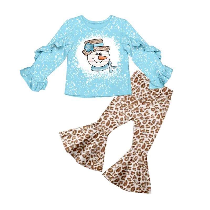 Baby girls Christmas snowman leopard pants clothes sets