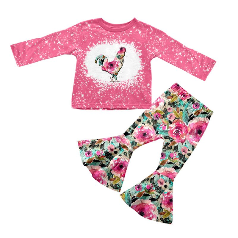 Baby girls fall chicken floral pants sets