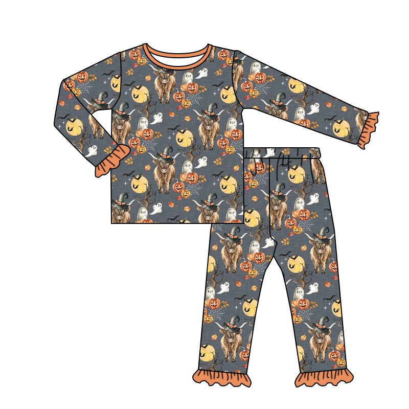 Baby girls fall pumpkin cow pajamas pants sets