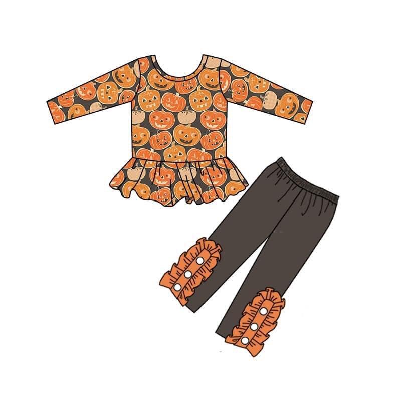 Baby girls fall pumpkin face tunic pants sets