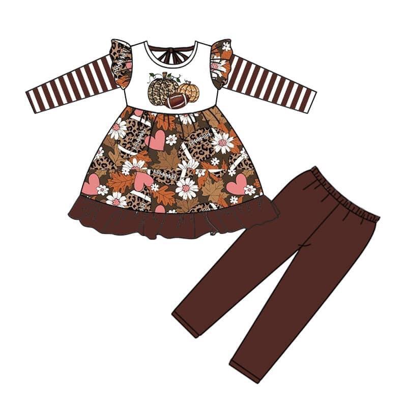 Baby girls fall pumpkin baseball tunic pants sets