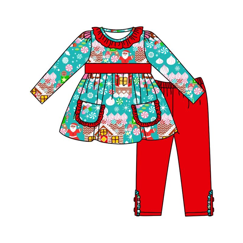 Baby girls Christmas santa house ruffle pants clothes sets