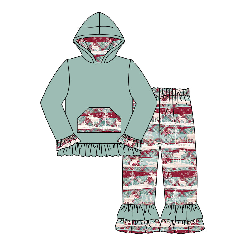 Baby girls hoodie Christmas reindeer pants clothes sets