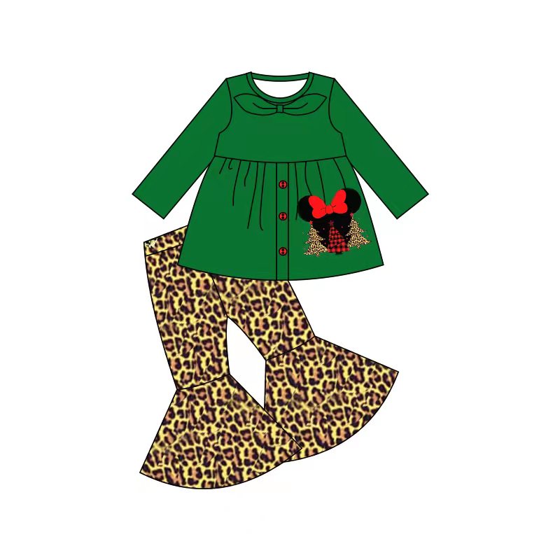 Baby girls Christmas cartoon leopard bell pants clothes sets