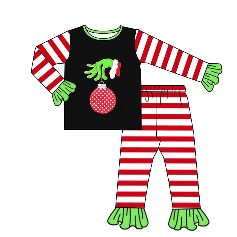 Baby girls Christmas hands stripe pajamas sets