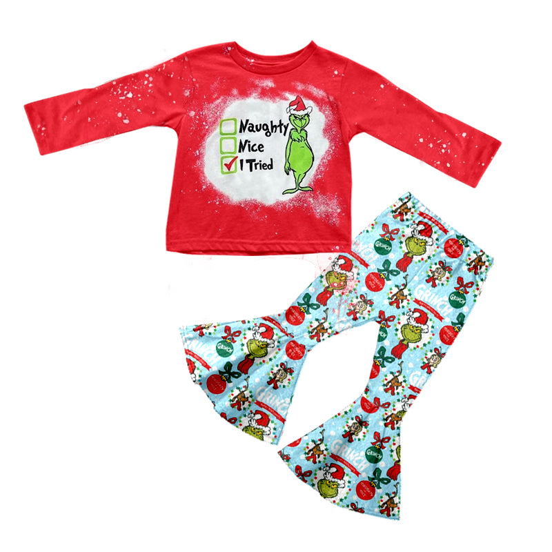 Baby girls Christmas naughty green bell pants sets