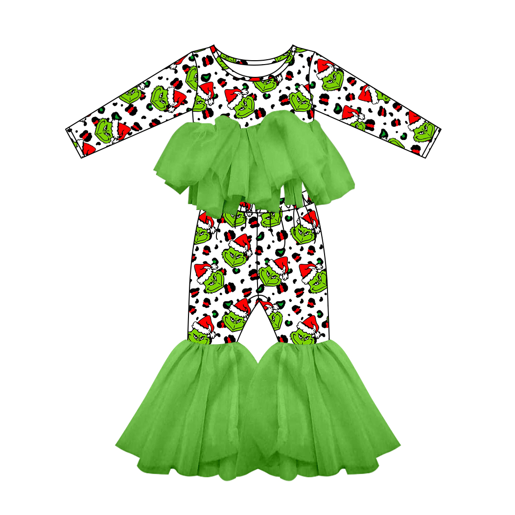 Baby girls Christmas green cartoon tutu bell pants sets