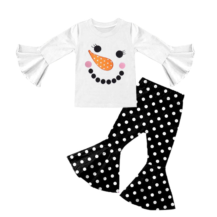 Baby Girls snowman shirt dots bell pants sets