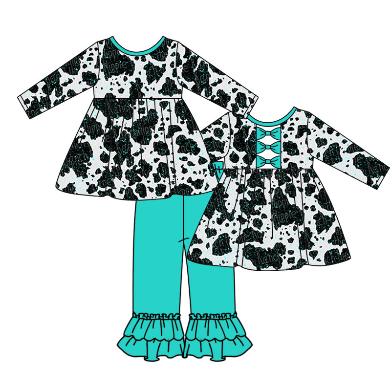 Baby Girls fall cow print ruffle pants sets