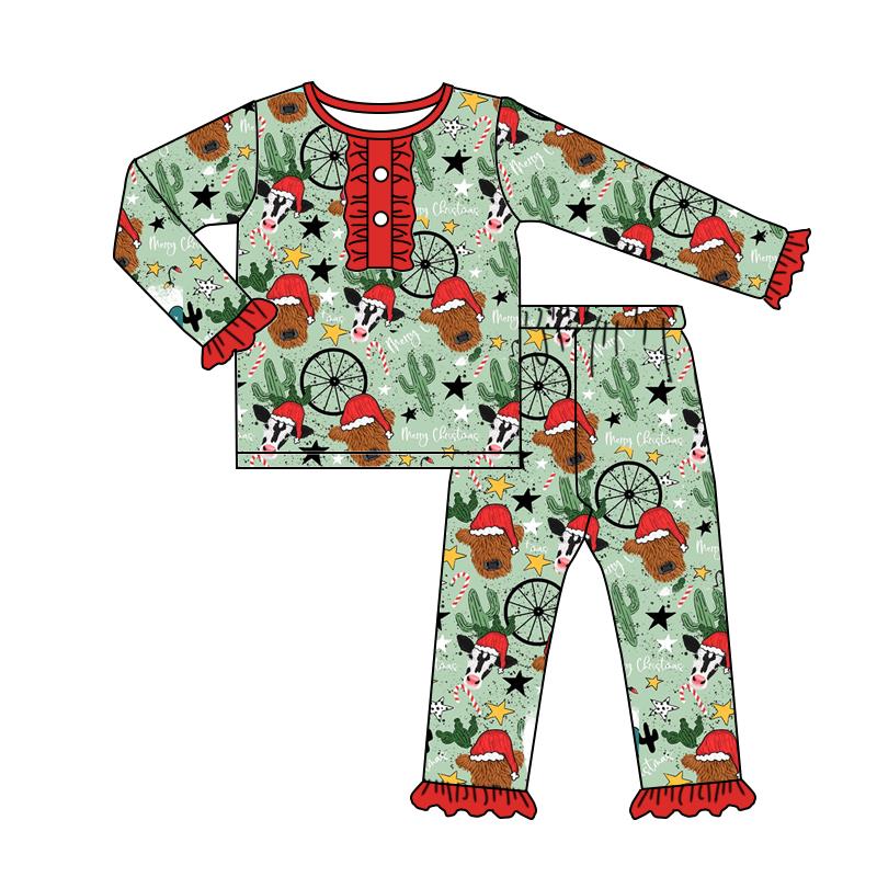 Baby girls Christmas Cow Pajamas clothes sets