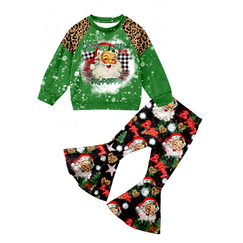 Baby girls Christmas Green Santa bell pants clothes sets