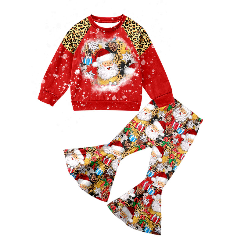 Baby girls Christmas Red Santa bell pants clothes sets