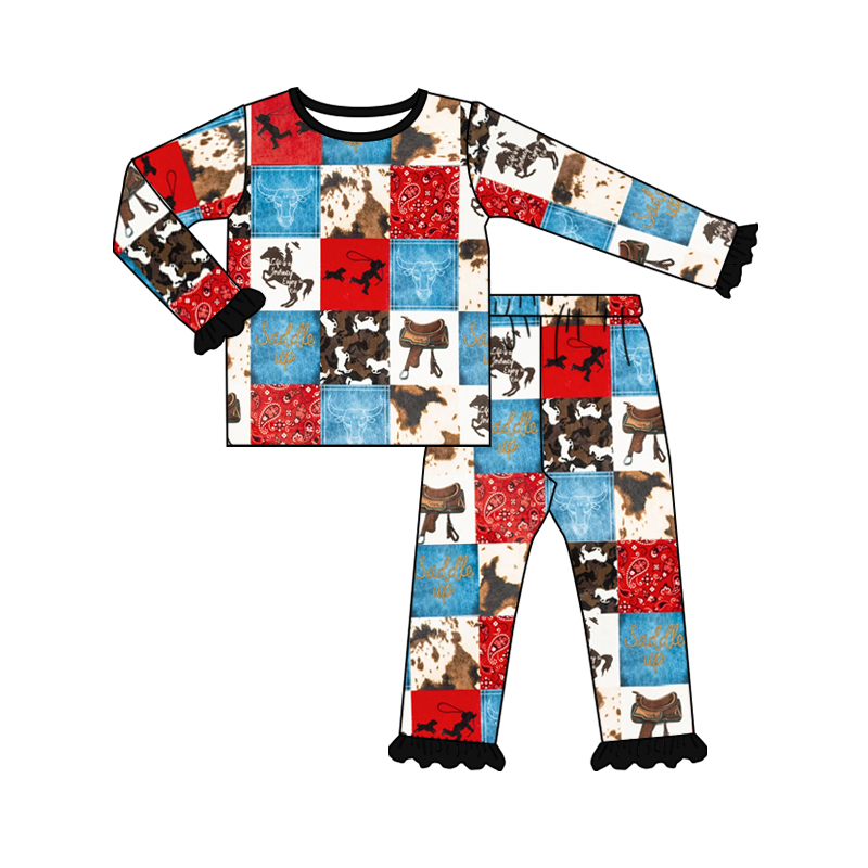 Baby Girls western horse Pajamas Clothes Sets