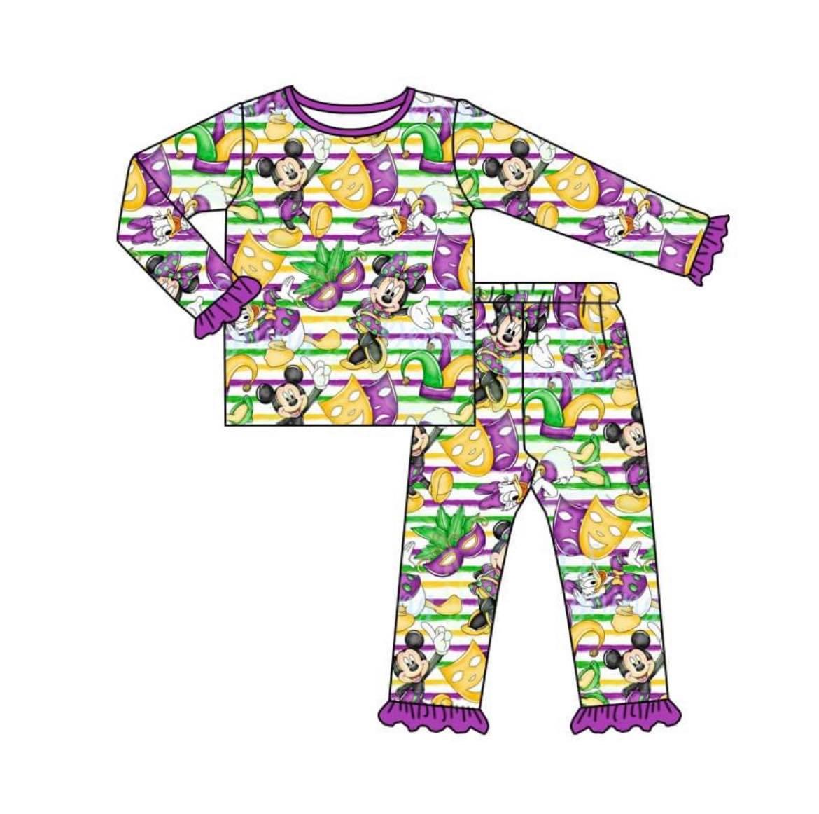 Baby Girls Mardi Gras Cartoon Pajamas Clothes Sets