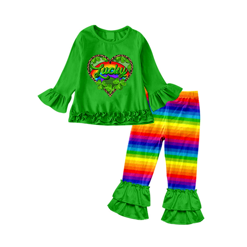 Baby girls Lucky St Patrick Day rainbow pants sets