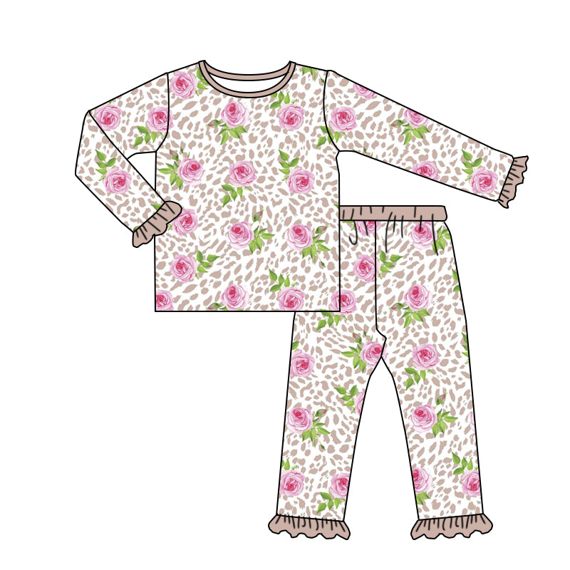 Baby Girls Pink Rose Flower pants pajamas clothes sets