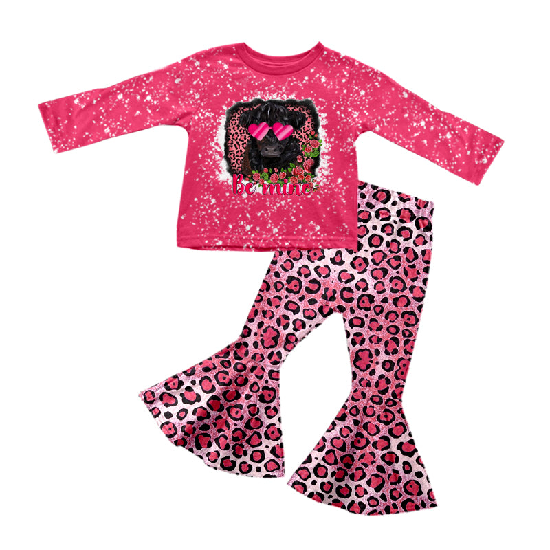 Baby Girls Valentines Cow Be mine bell pants clothes sets