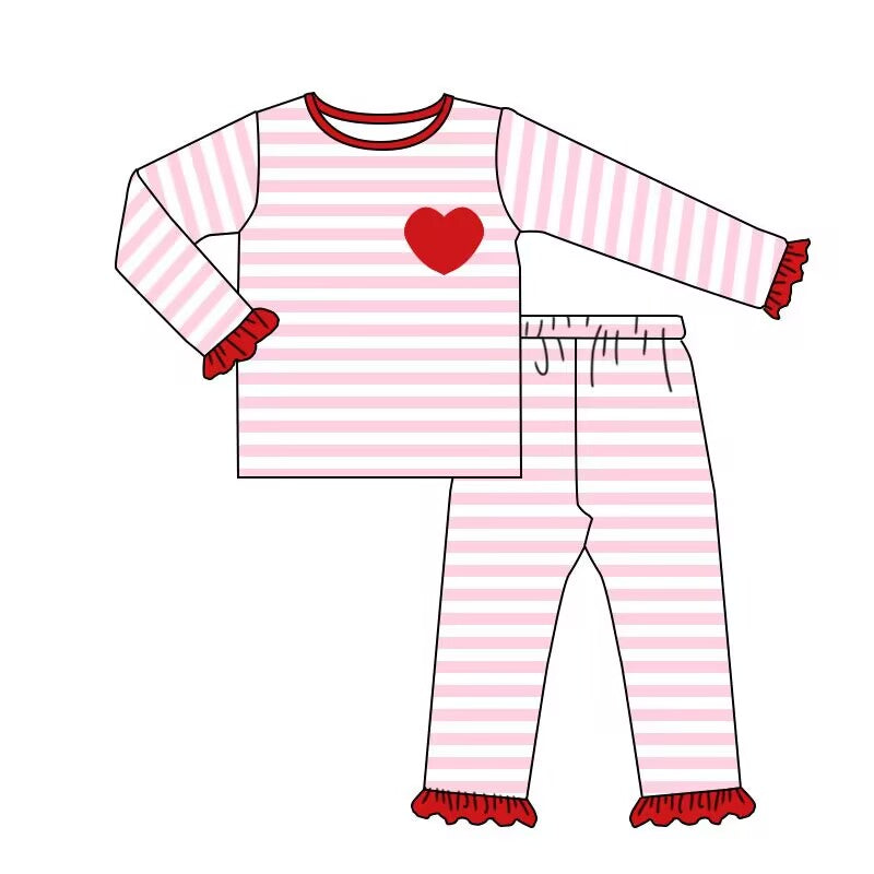 Baby Girls Valentines Heart Stripe Pajamas clothes sets