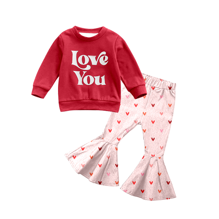 Baby Girls Valentines Love You Heart Bell Pants sets