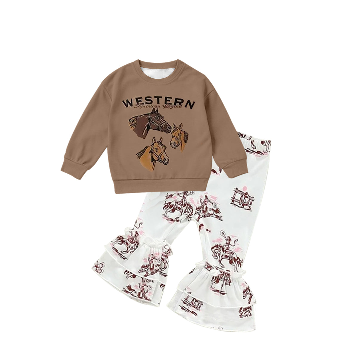 Baby Girls Horse Tee Shirt Bell Bottom Pants Sets preorder