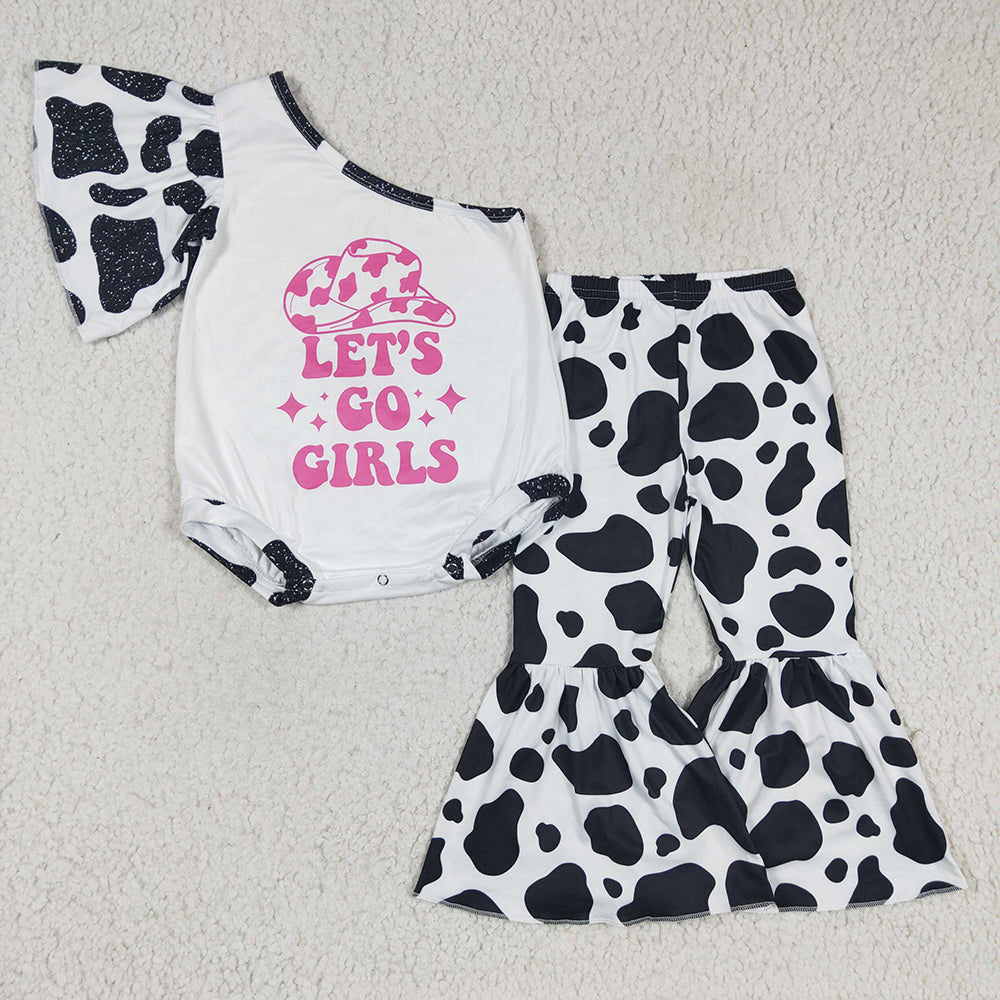 Baby Girls Let's Go Rompers Girls Cow Bell Pants Sets