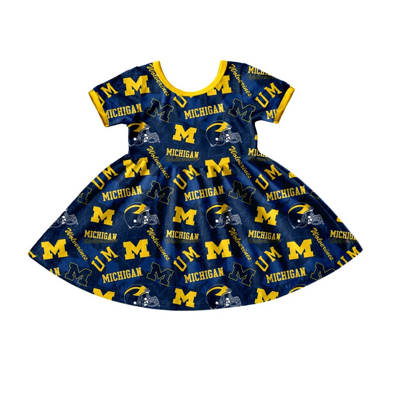 Baby girls short sleeve football team M twirl dresses