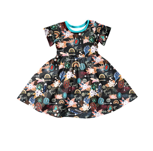 Baby Girls Cow Turquoise knee length dresses preorder