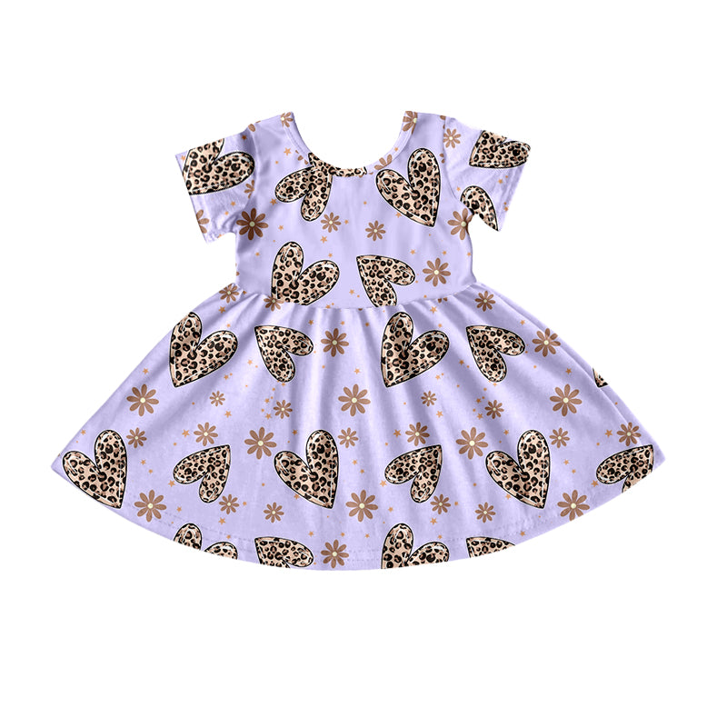 Baby Girls Leopard Purple Hearts knee length dresses