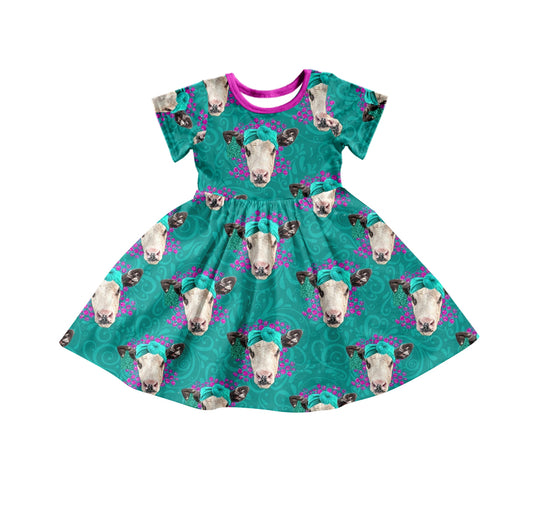 Baby Girls Cow Flowers knee length dresses preorder