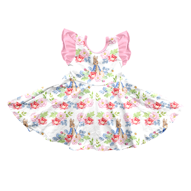 Baby Girls Easter Flower Rabbit Twirl Knee Length Dresses