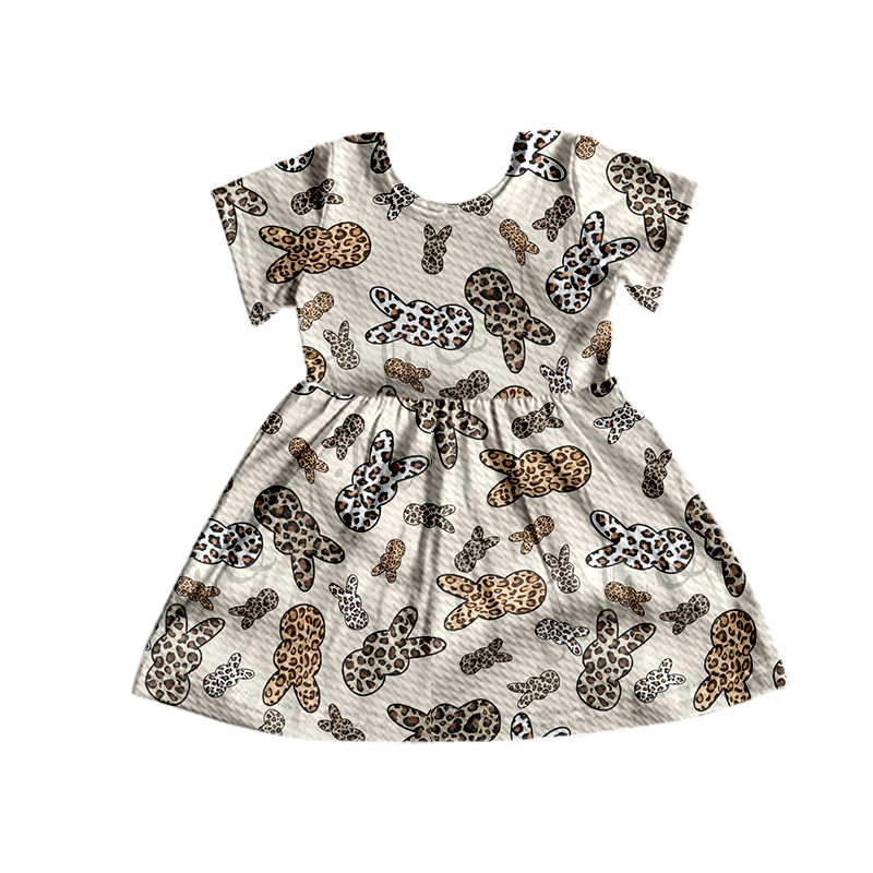 Baby Girls Leopard Bunny Easter knee length dresses