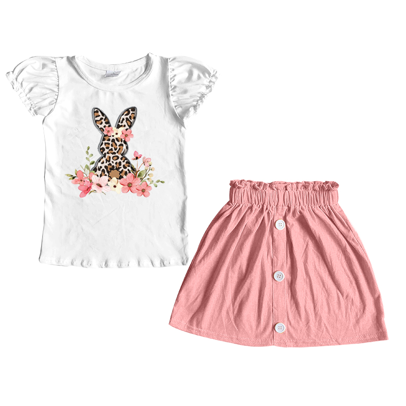 Baby Girls Easter Bunny top Pink Skirt Clothes Sets