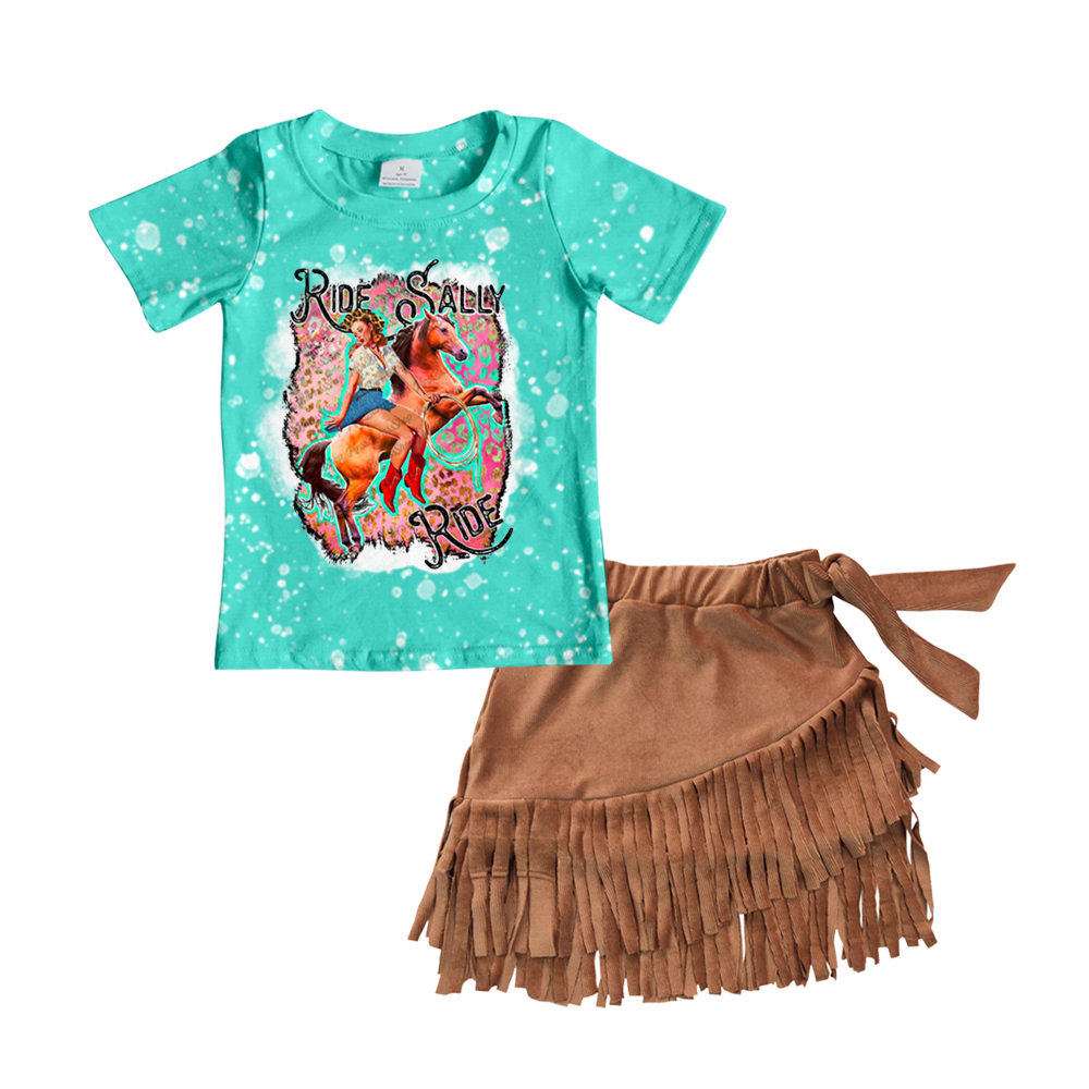 Baby Girls Western Riding Tee Shirts Tassel Skirts Outfits Clothes Preorder