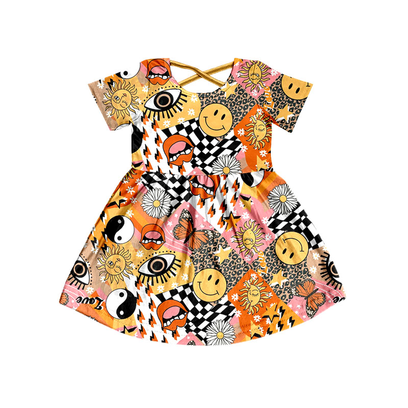 Baby Girls Western Orange Short Sleeve Knee Length Dresses preorder