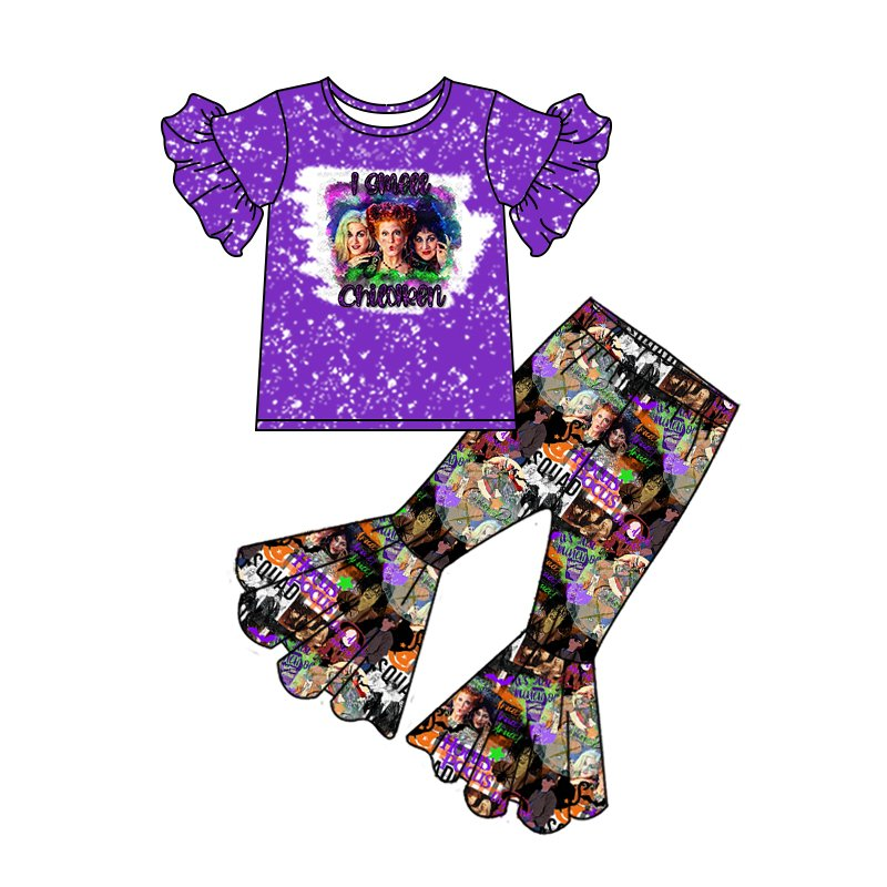Baby girls witch purple Halloween bell pant sets