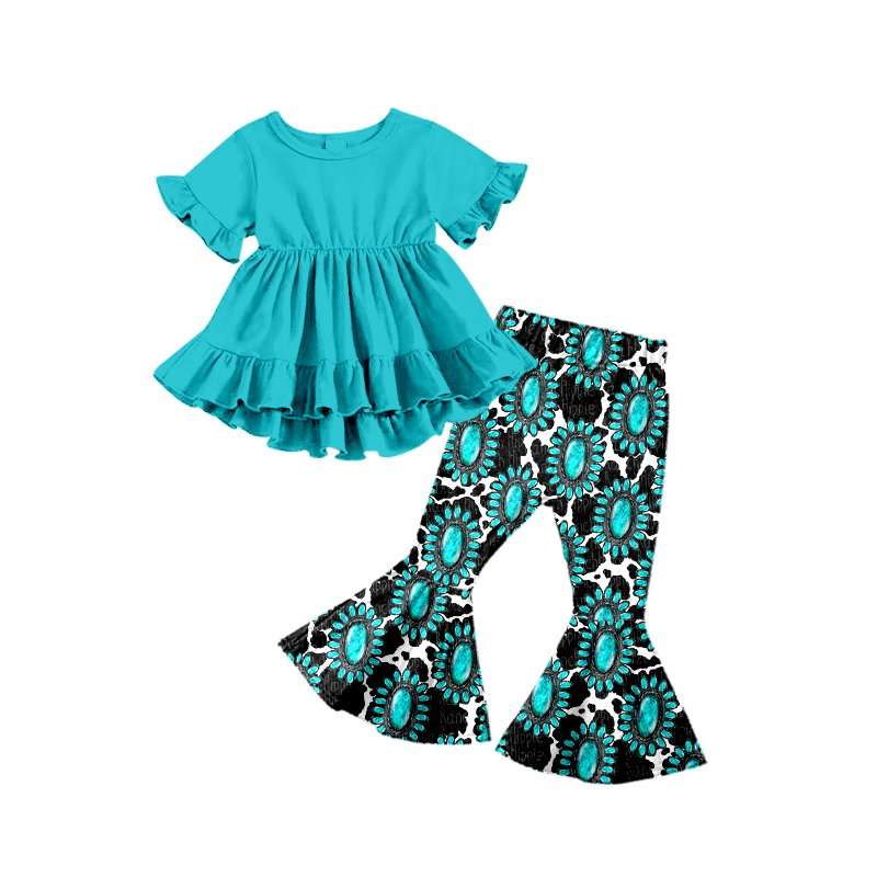 Baby girls turquoise hi-low tunic bell pants clothes