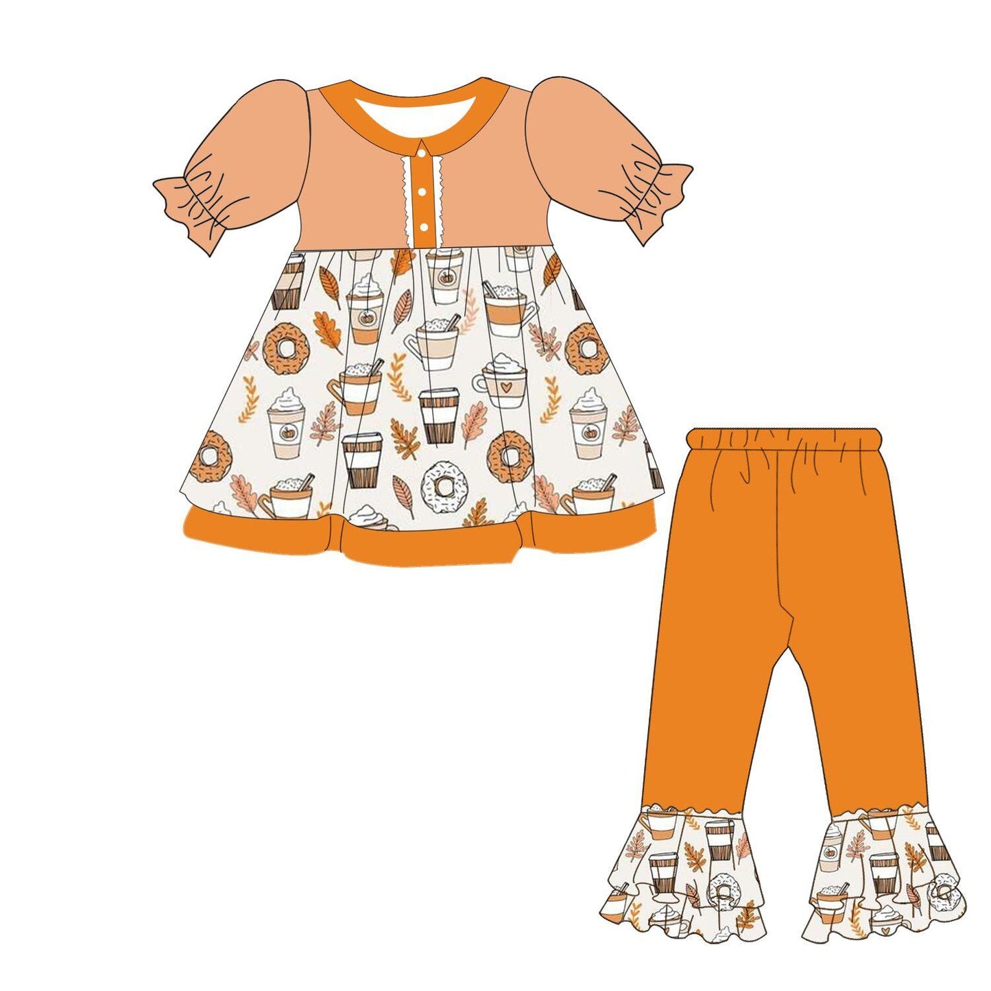 Baby girls fall pumpkin coffee pants clothes sets