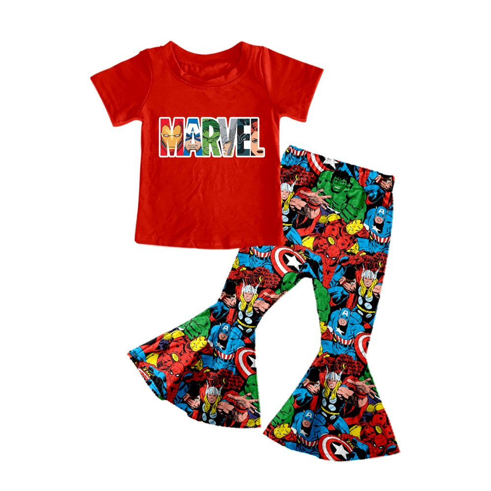 Baby girls red cartoon hero bell pants sets