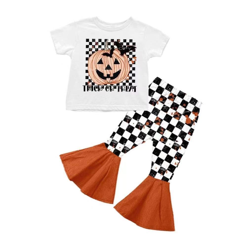 baby Girls Halloween pumpkin plaid pants sets