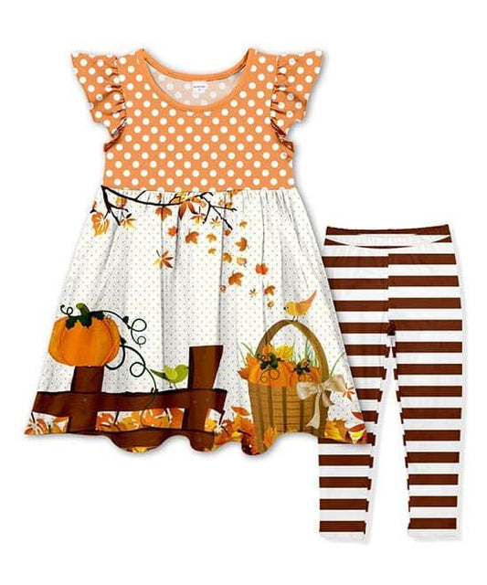 baby girls flutter sleeve tunic legging fall pumpkin pants sets